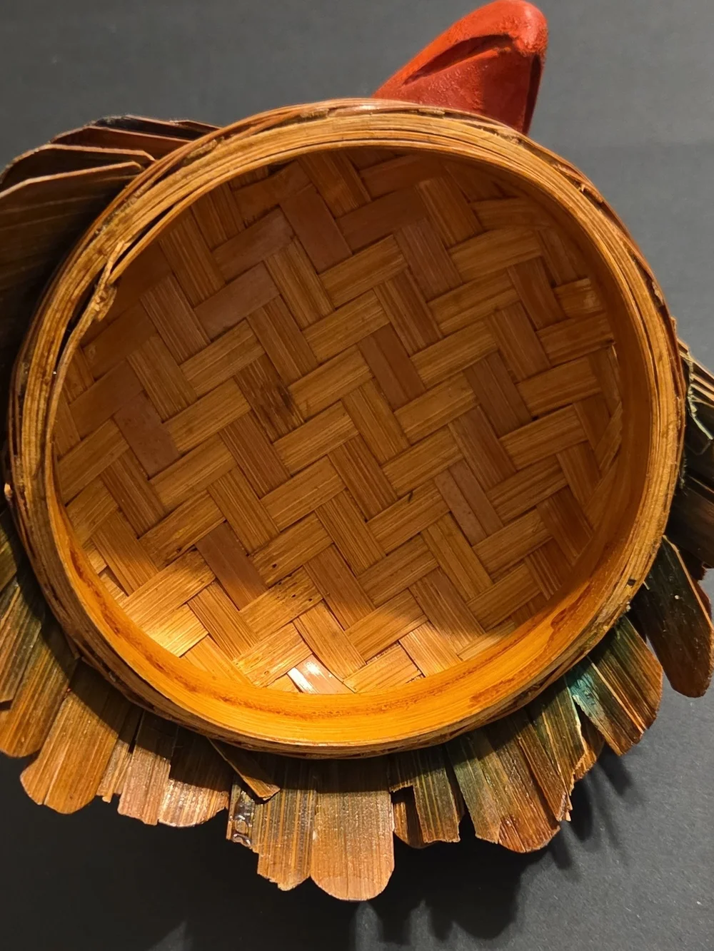 Handwoven Bird Basket with Red Beak